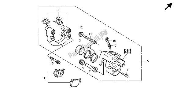 All parts for the Rear Brake Caliper of the Honda FES 125A 2007