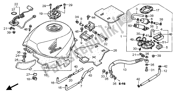 All parts for the Fuel Tank of the Honda VFR 800 FI 2001