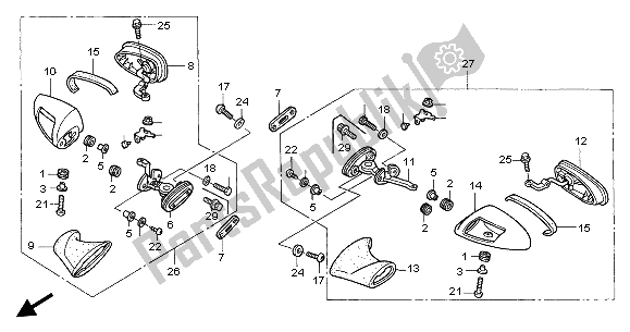 All parts for the Back Mirror of the Honda CBR 1100 XX 2002