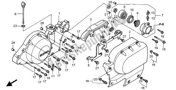 All parts for the Left Crankcase Cover of the Honda VTX 1800C 2002