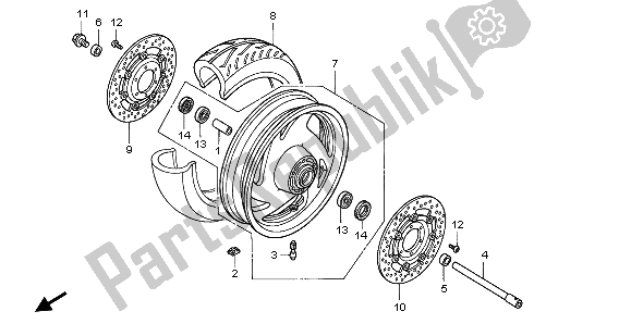 All parts for the Front Wheel of the Honda VTX 1800C 2002