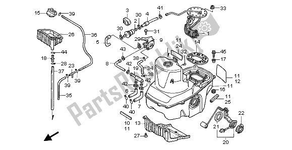 All parts for the Fuel Tank of the Honda ST 1100A 1998