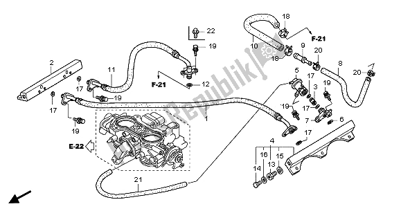 Alle onderdelen voor de Gasklephuis (slangen) van de Honda GL 1800A 2005