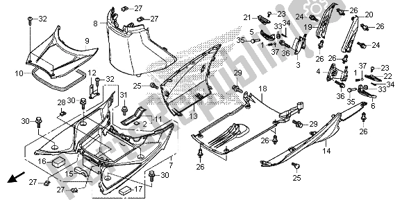 All parts for the Floor Step & Under Cover of the Honda SH 125 AD 2013