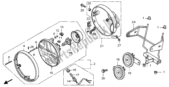 All parts for the Headlight (eu) of the Honda CB 750F2 1995