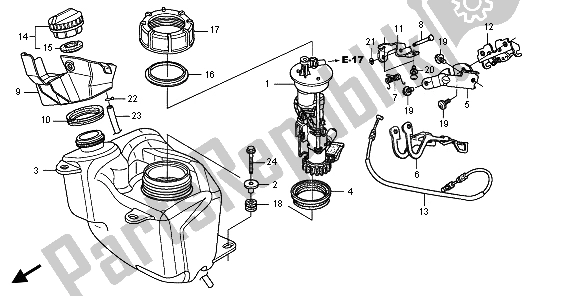 All parts for the Fuel Tank of the Honda FES 150 2009