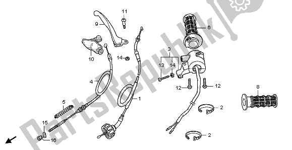 All parts for the Handle Lever & Switch & Cable of the Honda CRF 50F 2011