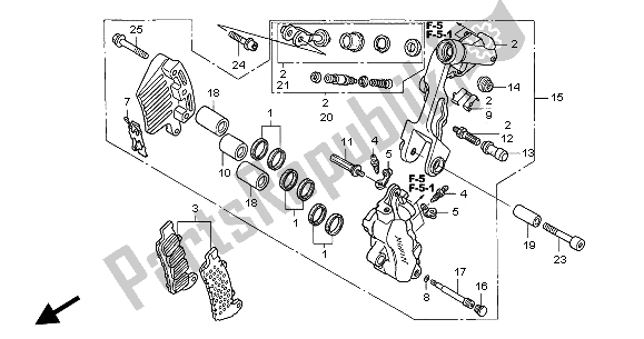 All parts for the L. Front Brake Caliper of the Honda VFR 800A 2004