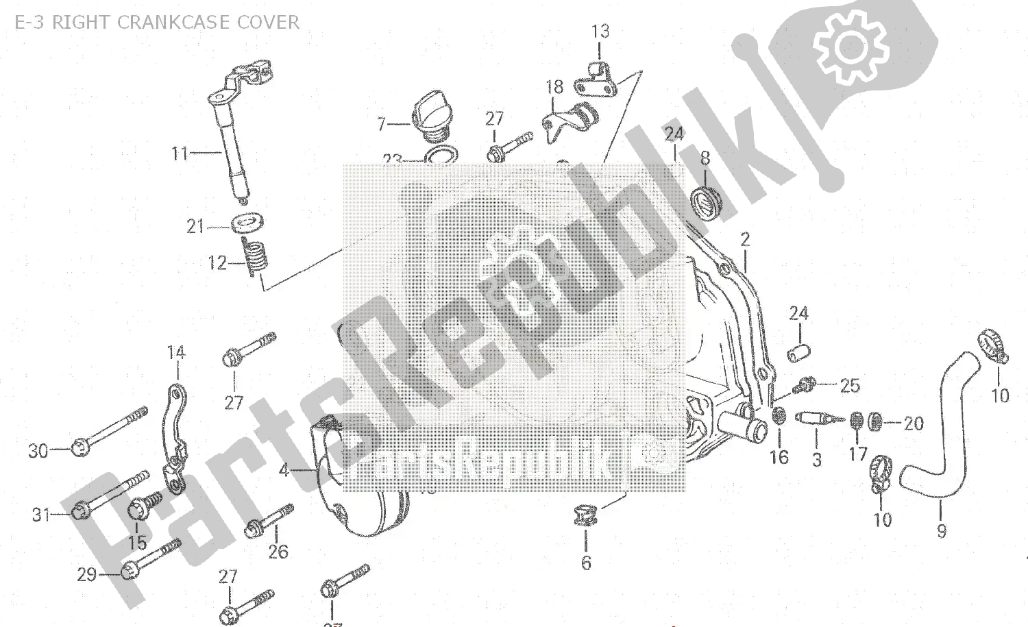 Todas as partes de E-3 Right Crankcase Cover do Honda NSR 150 1993