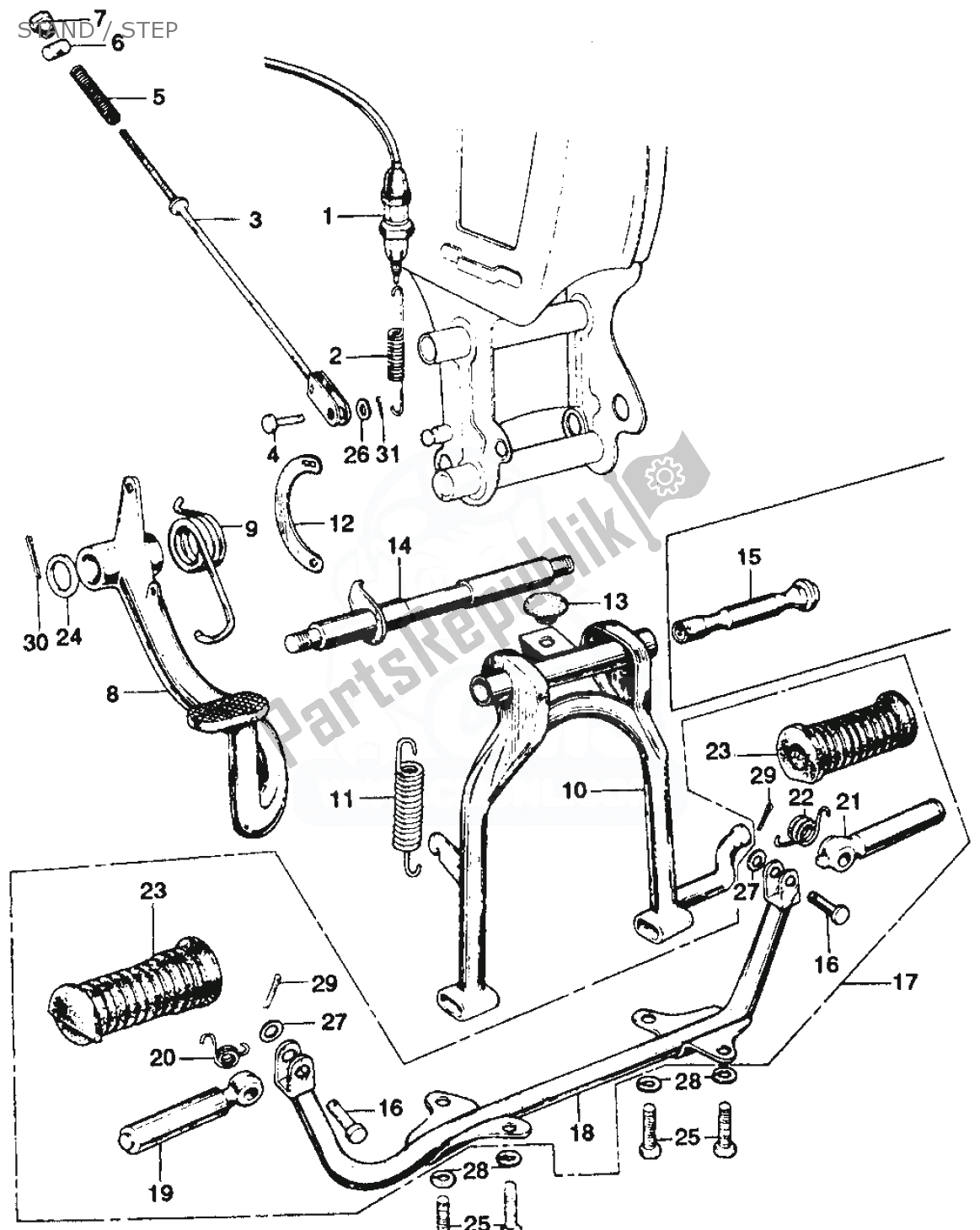 All parts for the Stand / Step of the Honda SS 125 1967