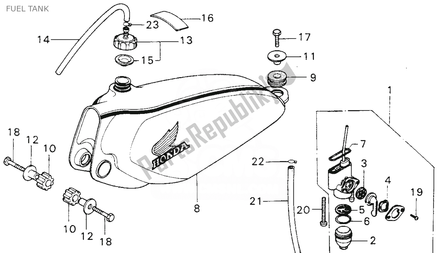 Toutes les pièces pour le Réservoir D'essence du Honda MT 125 1974