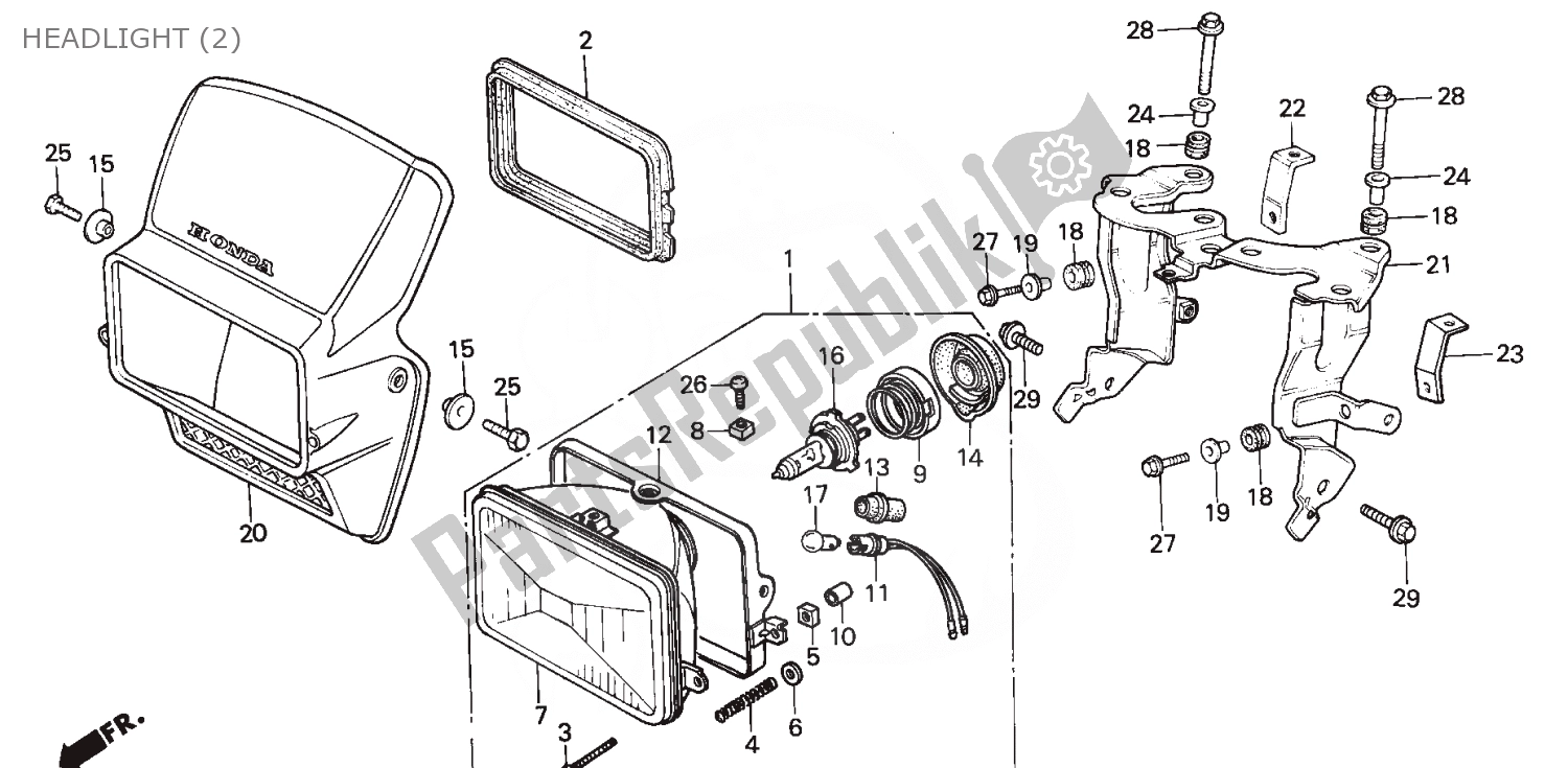 All parts for the Headlight (2) of the Honda MTX 125 1983