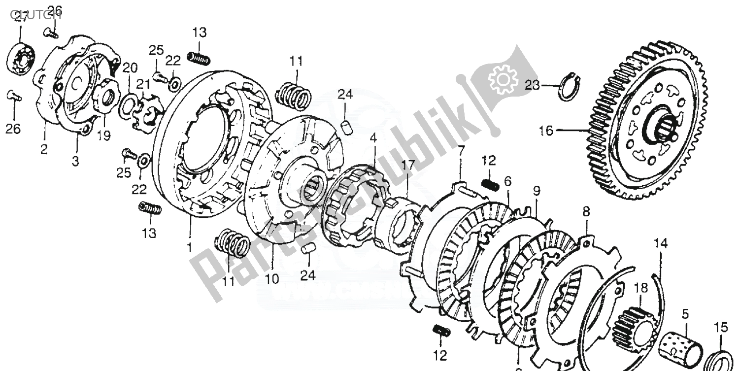 All parts for the Clutch of the Honda CT 70 Trail 1981