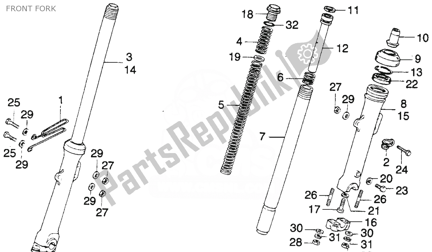 Todas las partes para Tenedor Frontal de Honda MT 250 1974