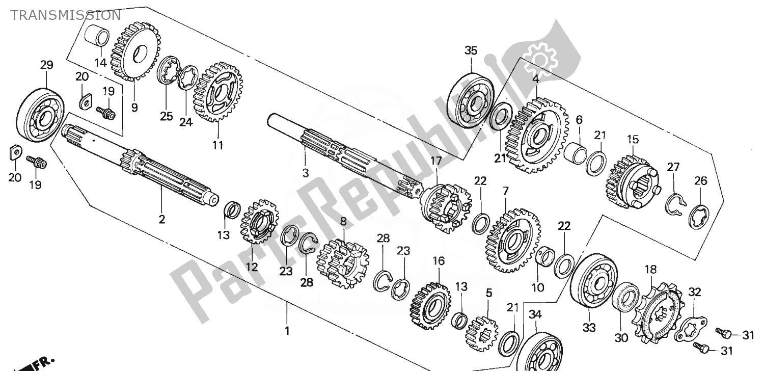 All parts for the Transmission of the Honda NSR 125 1988