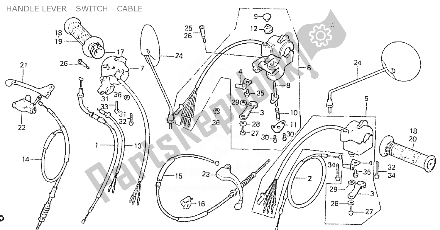 Toutes les pièces pour le Levier De Poignée - Interrupteur - Câble du Honda C 50 CUB 1984