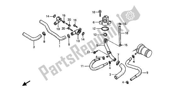 All parts for the Water Pipe of the Honda ST 1100A 1993