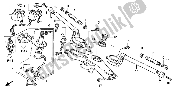 All parts for the Handle Pipe & Top Bridge of the Honda VFR 800 FI 1999