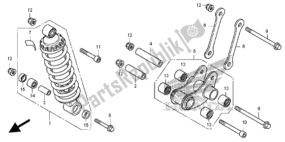 All parts for the Rear Cushion of the Honda NC 700S 2012