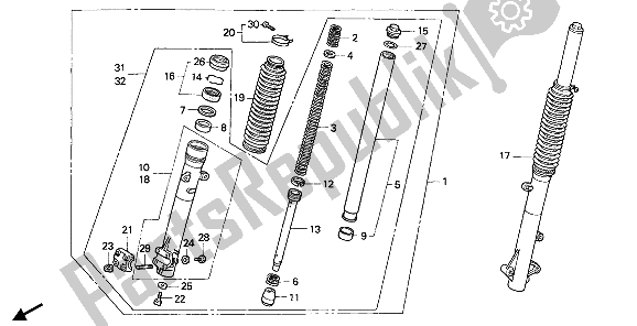 All parts for the Front Fork of the Honda NX 250 1989