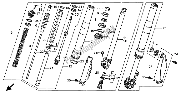 Alle onderdelen voor de Voorvork van de Honda CR 125R 2001