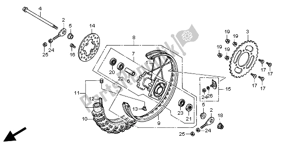 All parts for the Rear Wheel of the Honda CR 80 RB LW 2002