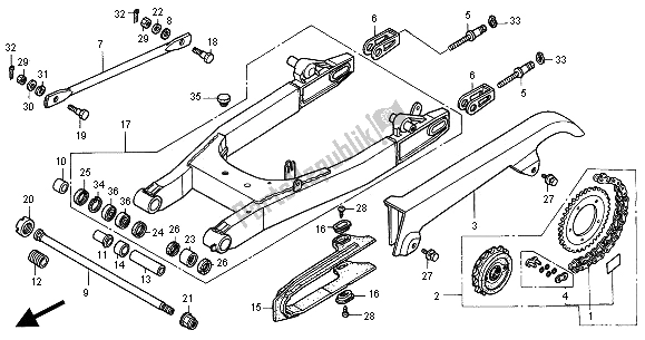 Alle onderdelen voor de Achterbrug van de Honda VT 750C 2000