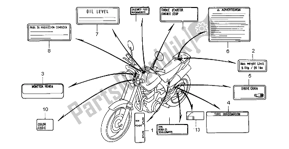 Todas las partes para Etiqueta De Precaución de Honda SLR 650 1998