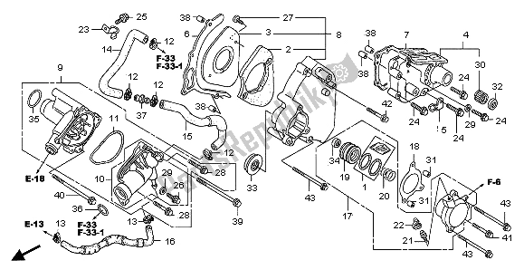 All parts for the Left Rear Cover & Water Pump of the Honda CB 1300A 2007