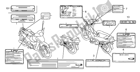 Alle onderdelen voor de Waarschuwingsetiket van de Honda ANF 125 2007