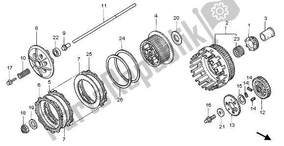 All parts for the Clutch of the Honda VTR 1000 SP 2003