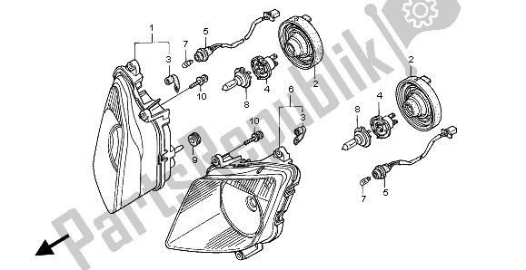 All parts for the Headlight (uk) of the Honda VTR 1000 SP 2002