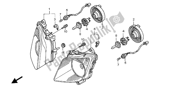 Alle onderdelen voor de Koplamp (uk) van de Honda VTR 1000 SP 2002