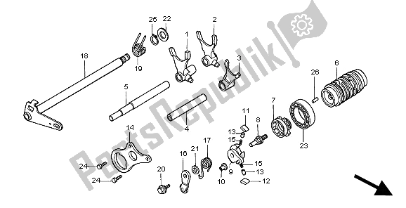 All parts for the Gearshift Drum of the Honda CR 85R SW 2003