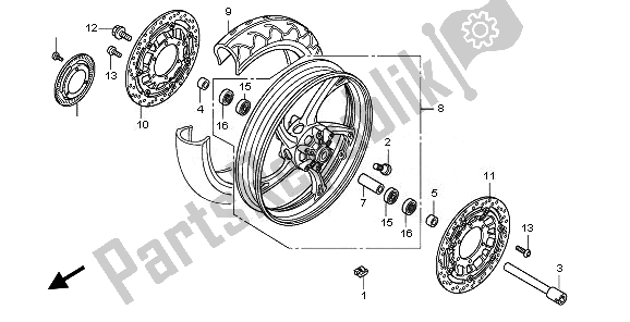 All parts for the Front Wheel of the Honda CB 600F Hornet 2008