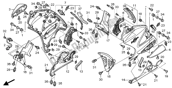 All parts for the Lower Cowl of the Honda ST 1300 2007