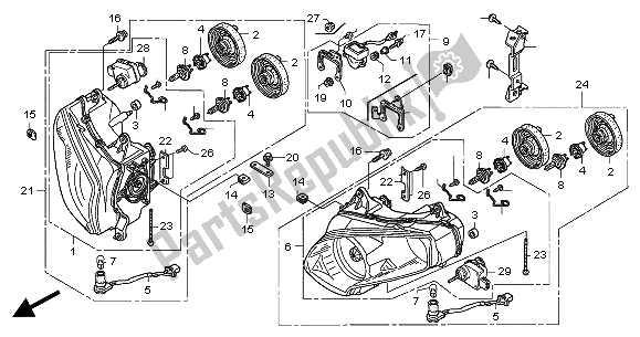 All parts for the Headlight (uk) of the Honda GL 1800A 2004
