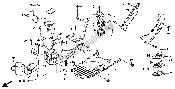 Tutte le parti per il Pannello Del Pavimento E Gradino Del Passeggero del Honda SH 300A 2008