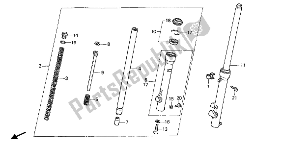 All parts for the Front Fork of the Honda XR 80R 1986