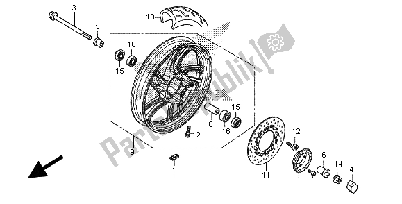 All parts for the Front Wheel of the Honda SH 125 2013