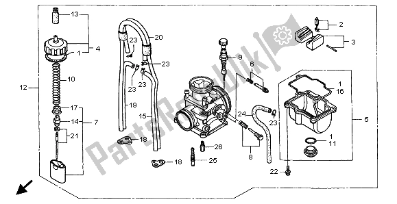 All parts for the Carburetor of the Honda CR 250R 1999