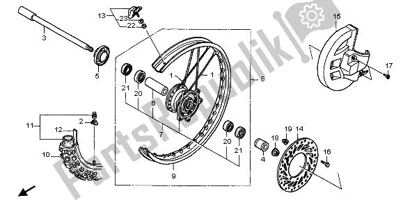 All parts for the Front Wheel of the Honda CR 250R 2000