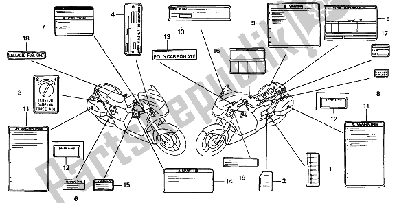 Alle onderdelen voor de Waarschuwingsetiket van de Honda ST 1100 1994