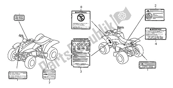 Todas as partes de Etiqueta De Cuidado do Honda TRX 250 EX Sporttrax 2005