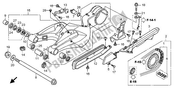 All parts for the Swingarm of the Honda CB 1000R 2009