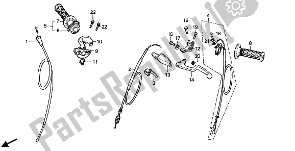 All parts for the Handle Lever & Switch & Cable of the Honda CR 80R 1993