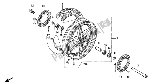 All parts for the Front Wheel of the Honda VFR 750F 1990