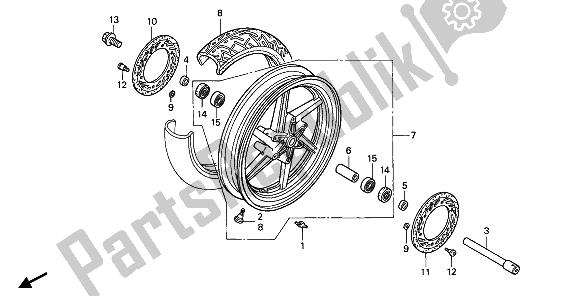 All parts for the Front Wheel of the Honda VFR 750F 1990