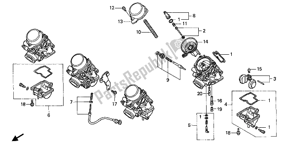 Tutte le parti per il Carburatore (parti Componenti) del Honda CBR 600F 1991
