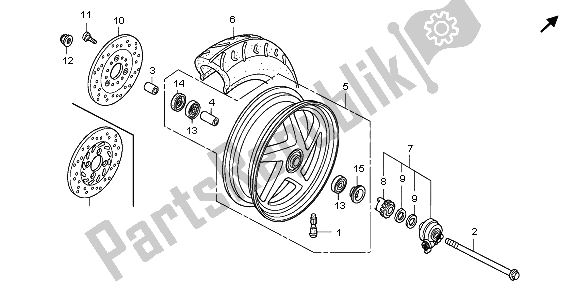 All parts for the Front Wheel of the Honda NHX 110 WH 2009